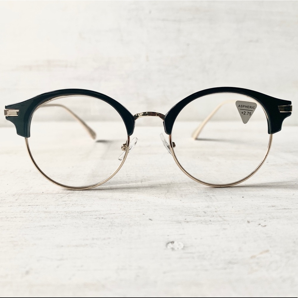 Gigantic +2.00 Wide Fit Reading Glasses Round Browline Metal Big Head - Picture 3 of 10